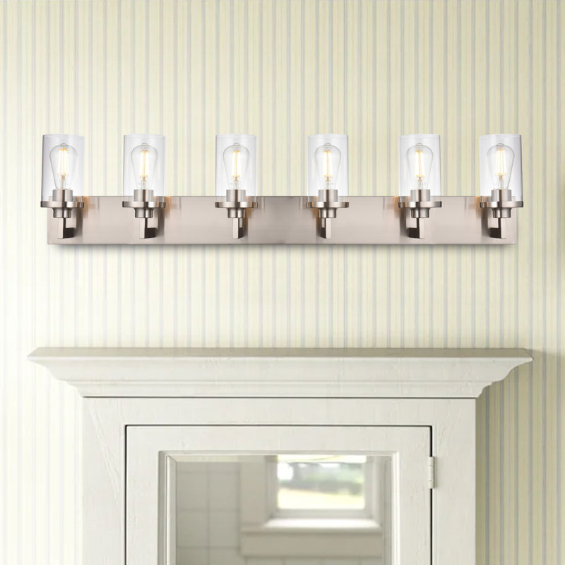 Luminaire de salle de bain 6 lumières au-dessus d'un miroir en chrome, luminaire industriel moderne, Nickel
