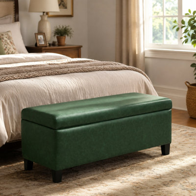 Poufs de rangement, banc en bois PU vert, sièges d'intérieur compacts et modernes