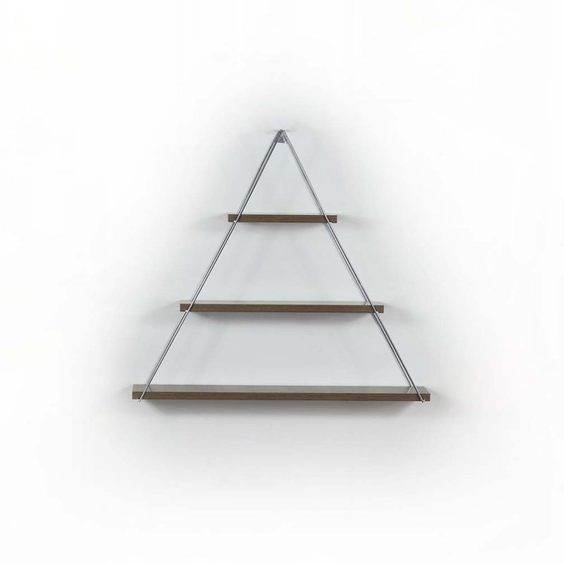 Tablette triangulaire murale suspendue flottante à fixation murale rustique pour livres, noyer / chrome, Noyer / chrome