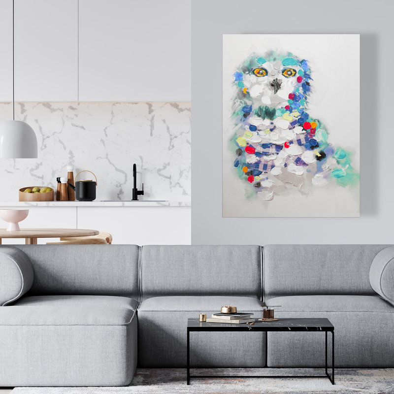 Abstrait hibou - décor de salon en toile bleue | Home Art