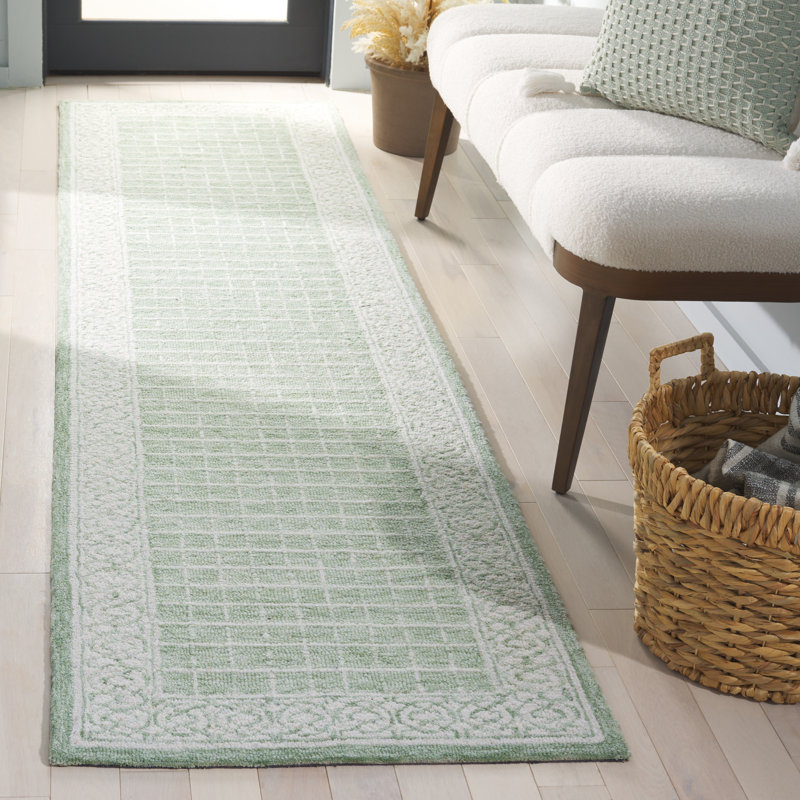 Tapis géométrique touffeté à la main en laine indien Ebony, Tapis de couloir 2 pi 3 po x 9 pi