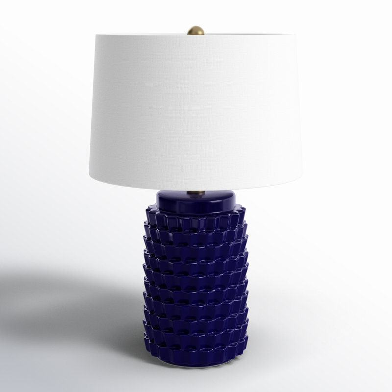 Navy Textured Ceramic Table Lamp with Drum Shade