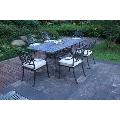Rectangulaire 6 chaises longues de 84,2 po. Coussins pour une détente optimale. Structure en aluminium, rouille. Coussins en mousse à séchage rapide. Mobilier de jardin