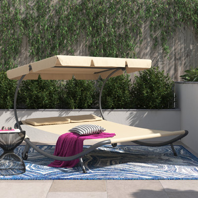 Nies Steel Outdoor Double Chaise Lounge Bed with Canopy Shade