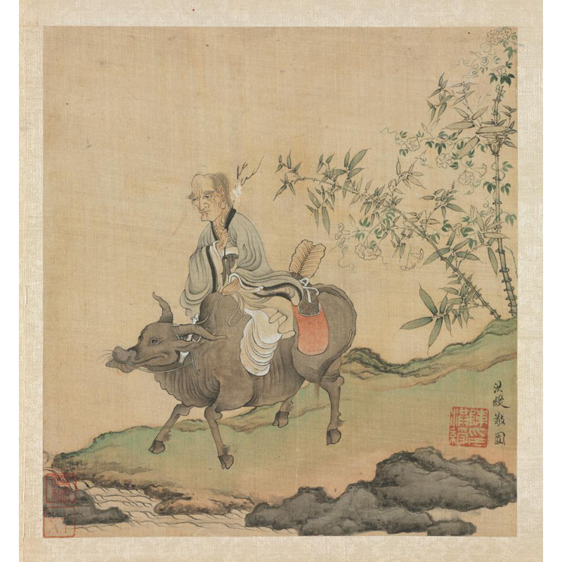 «Laozi Riding an Ox» par Chen Hongshou - Art mural sur toile tendue avec châssis, H 24 po x l 17 po