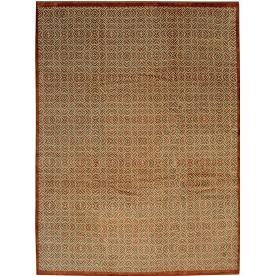 Yellow Hand-Knotted Wool Lattice Diamond Weave Geometric Modern Contemporary Carpet Rug
