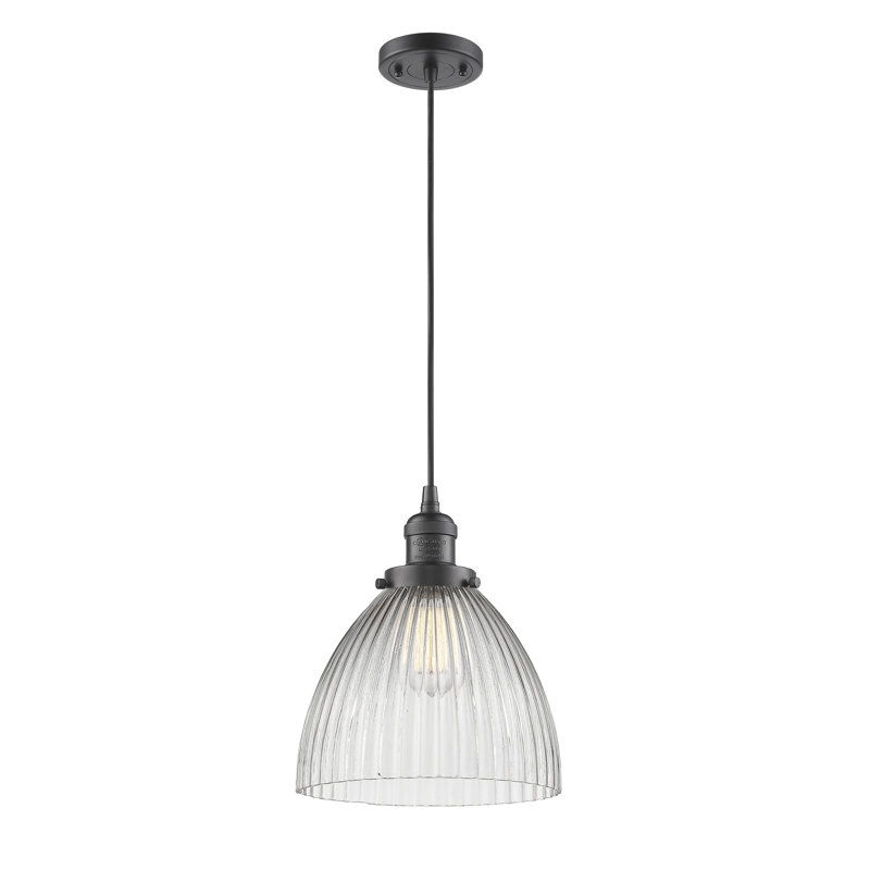 Luminaire suspendu à 1 lumière Villa San Michele, Bronze huilé, Halophane transparent, H 127,25 po x l 8,5 po x P 8,5 po