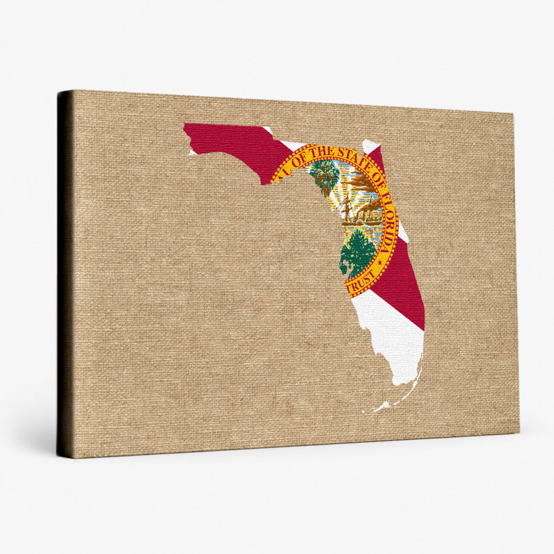 Florida State Flag Map - impression sur toile, impression sur toile, H 20 po x l 24 po