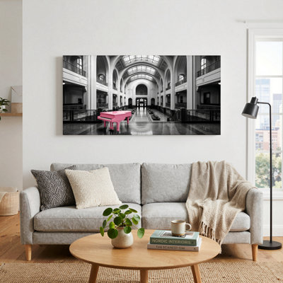 Ensemble de 1 tableau sur toile représentant un piano rose