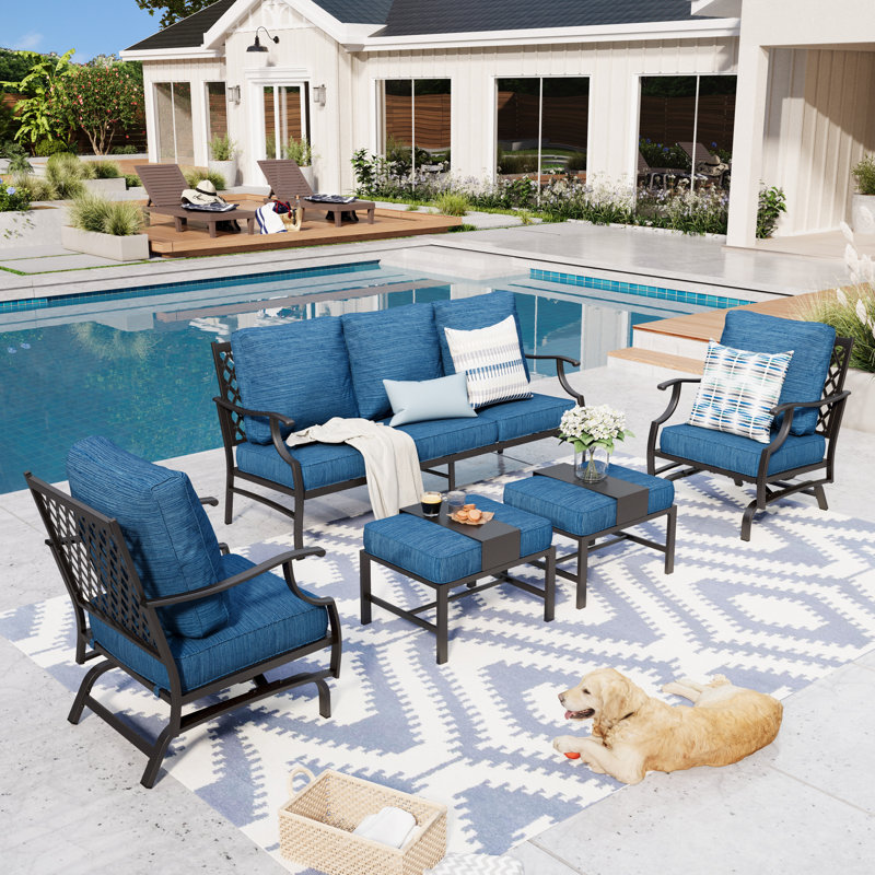 Asfand Patio Conversation Set, Peacock Blue, No