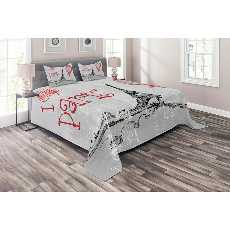 Eiffel Tower Eclectic Polyester Coverlet, King Bedspread + 2 Shams