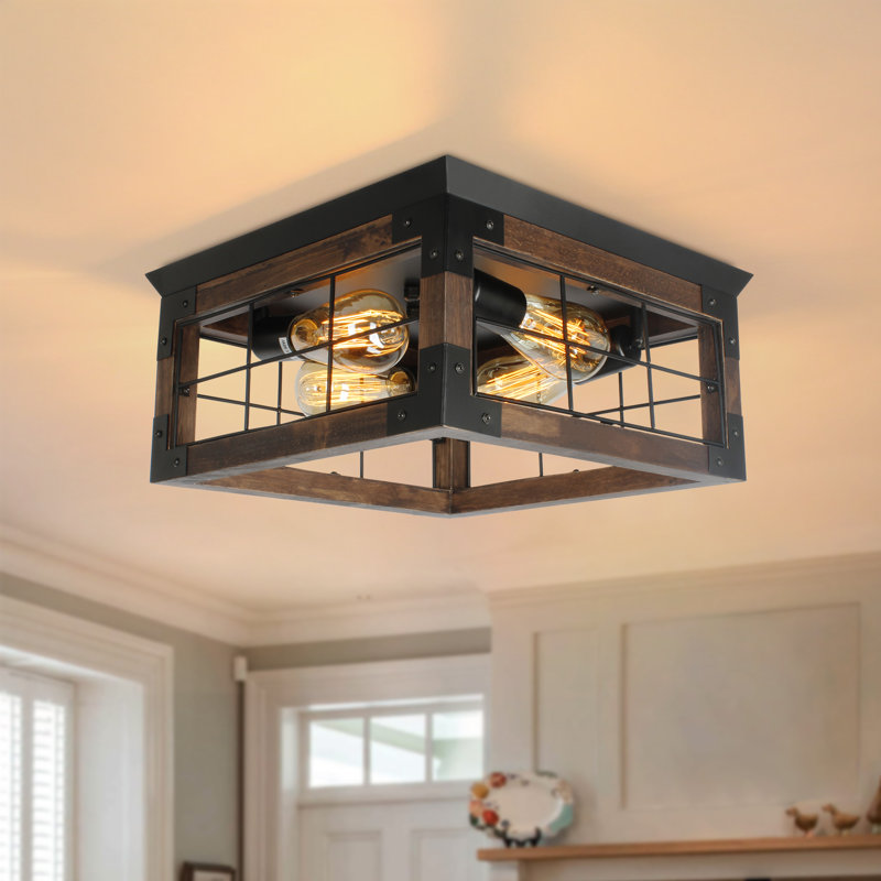Plafonnier encastré carré en bois rustique Williston Forge, H 7,28 po x l 14,57 po x P 14,57 po