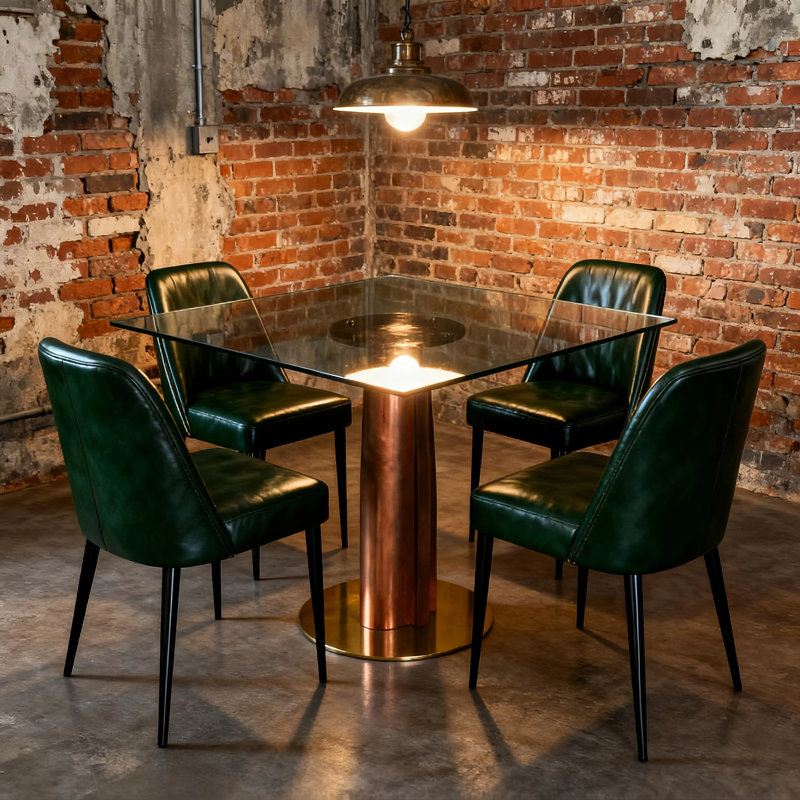 33.5" Modern Small Dining Table with Boomerang Shaped Solid Rubberwood Base, Gray Tempered Glass Top,  Square Styles, Apartment, Kitchen Nook & Café Table for 2-4 People  