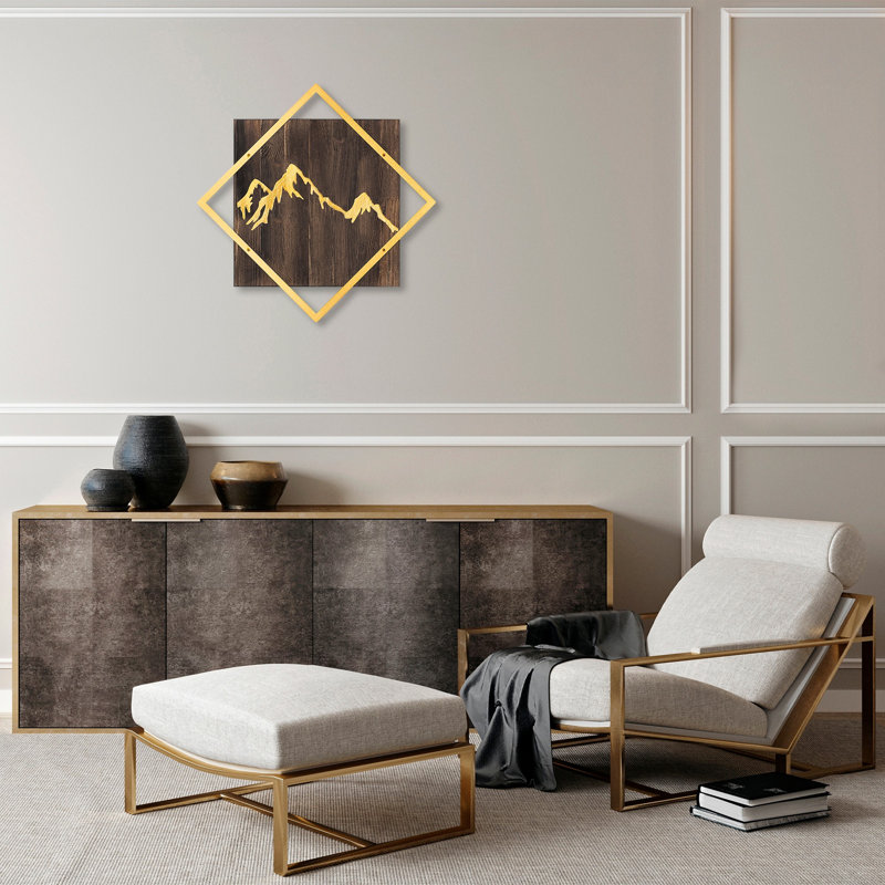 Elegant Decorative Wooden Wall Accessory, Walnut & Gold Finish, 21.3 x 21.3 inches | 50% Real Wood (Thickness: 1.2 inches) & 50% Metal (Thickness: 0.06 inches) | Perfect for Home Décor, Unique Color Variations