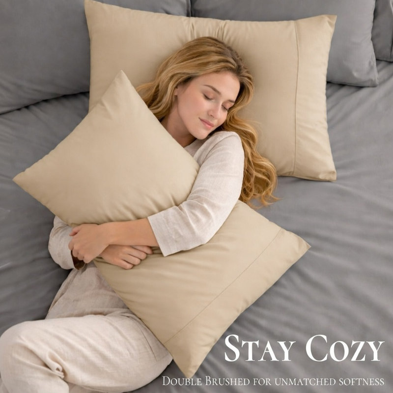 Cooling Bamboo Pillowcases, Set of 2 – Ultra Soft & Breathable, Queen, Light Khaki