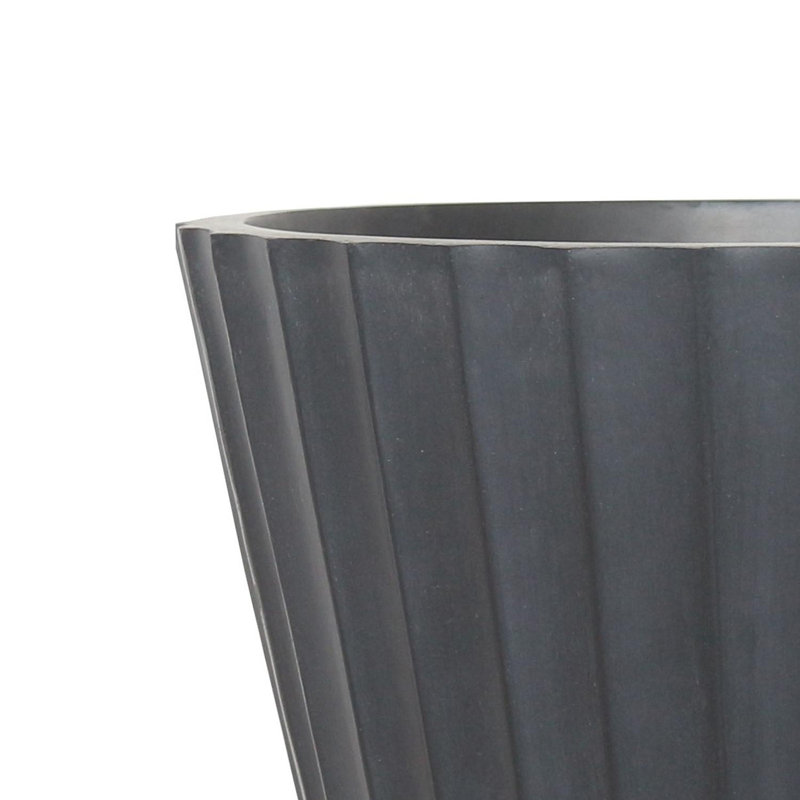 Concrete Effect Round Planter, Vintage Style Flower Pot, Frostproof Outdoor Plant Pot with Ribbed Pattern, Black Round Garden Planter with Drainage Holes
