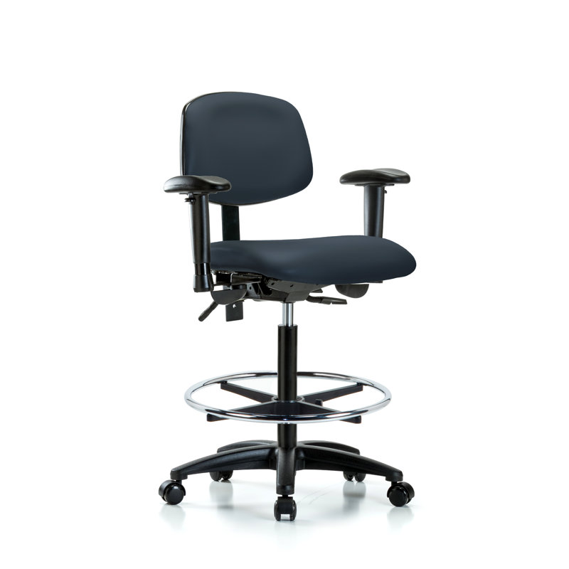 Barbosa Vinyl Drafting Chair, Glides, Imperial Blue, Not Included