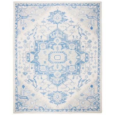 Tapis en coton touffeté à la main bleu / ivoire Cuvier