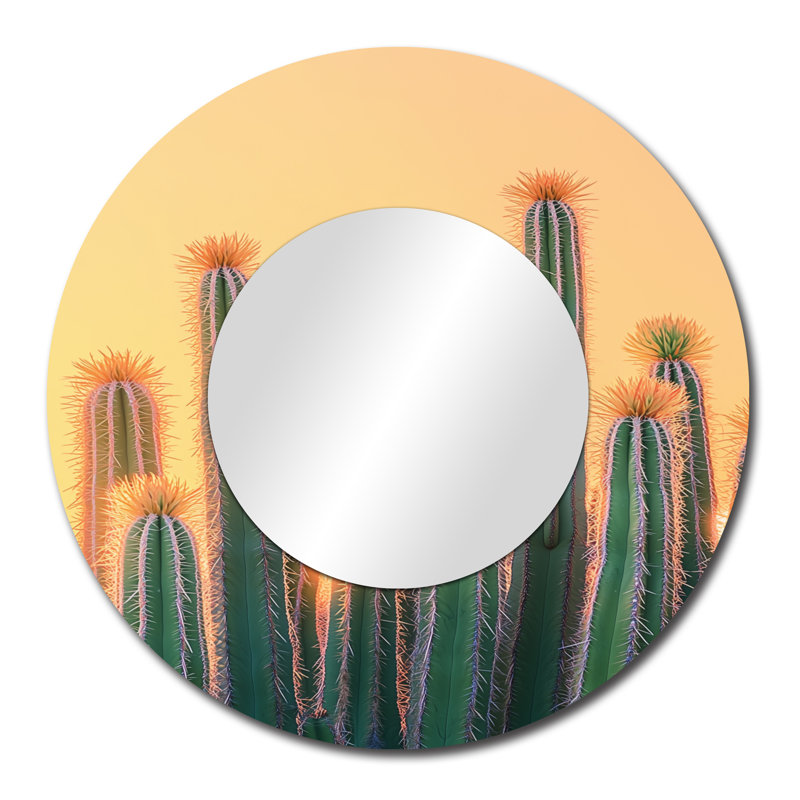 Pastel cactus au lever du soleil I - art mural miroir floral cactus - imprimé sur métal, 29 po x 29 po
