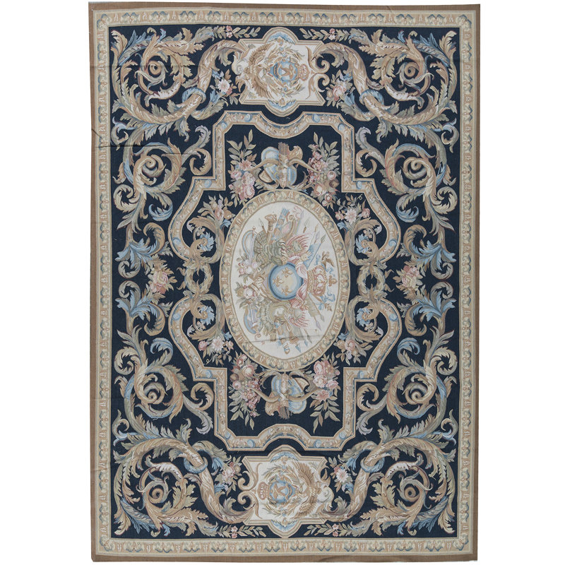 Hand-Knotted High-Quality Black and Beige Area Rug