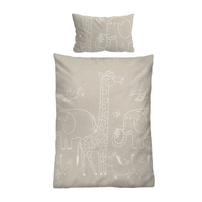 biberna Melange-Flanell Bettwäsche 0840520 TIERE  1x 100x135 cm + 1x 40x60 cm, kitt
