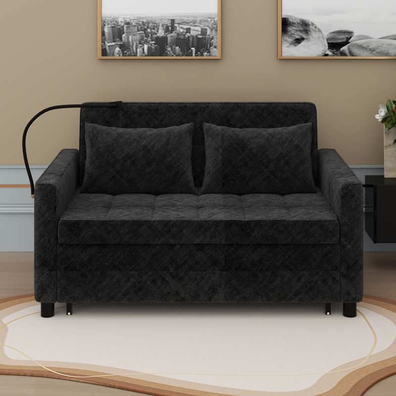 Canapé-lit convertible, canapé-lit escamotable avec dossier réglable, canapé-lit en chenille avec poche latérale, Noir