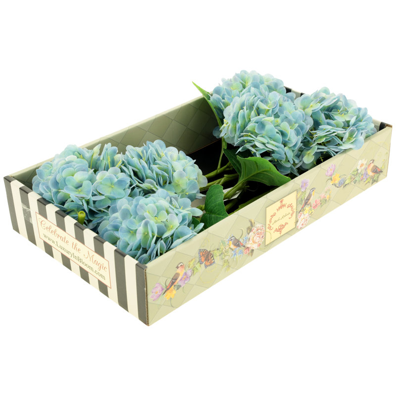 Vibrant Hydrangea Natural Touch, Box Of 6 - 19 Inches, Blue