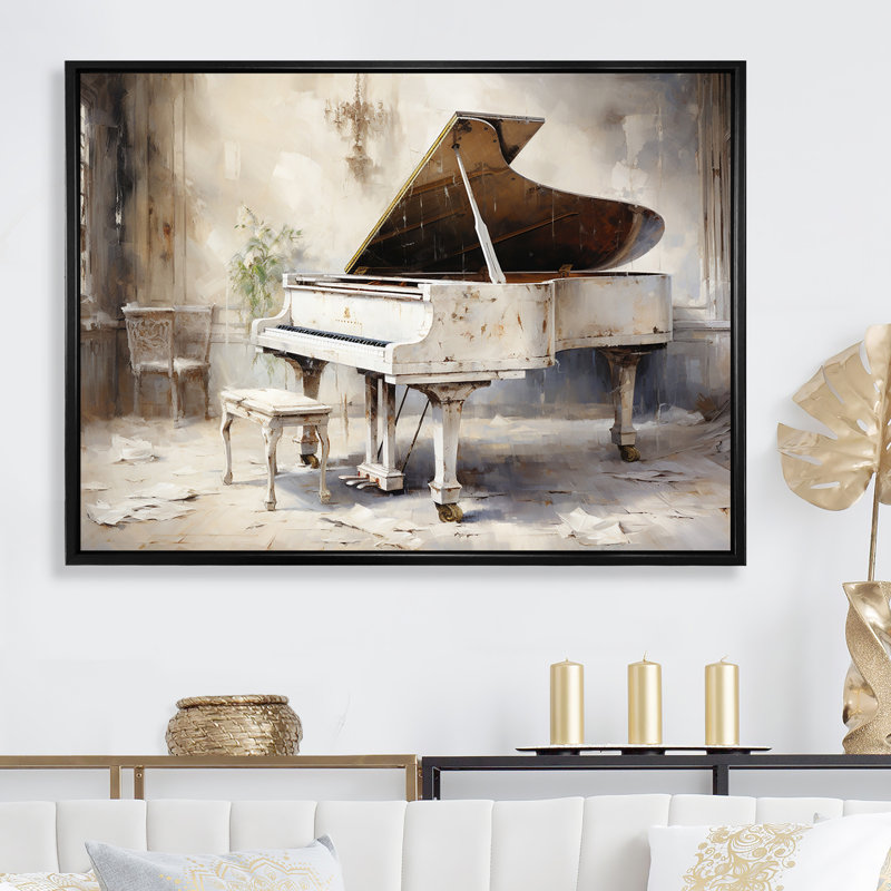 «Beige Piano Orharmonras Origin - Music Piano», art mural, Cadre flottant noir, 24" H x 32" W