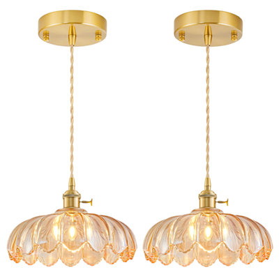 Vintage Pendant Light with Flower Glass 2 Pack