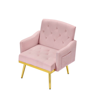Pink Velvet Armchair With Metal Legs - Spacious And Comfortable Seating Stylish Fit For Various Decor Styles