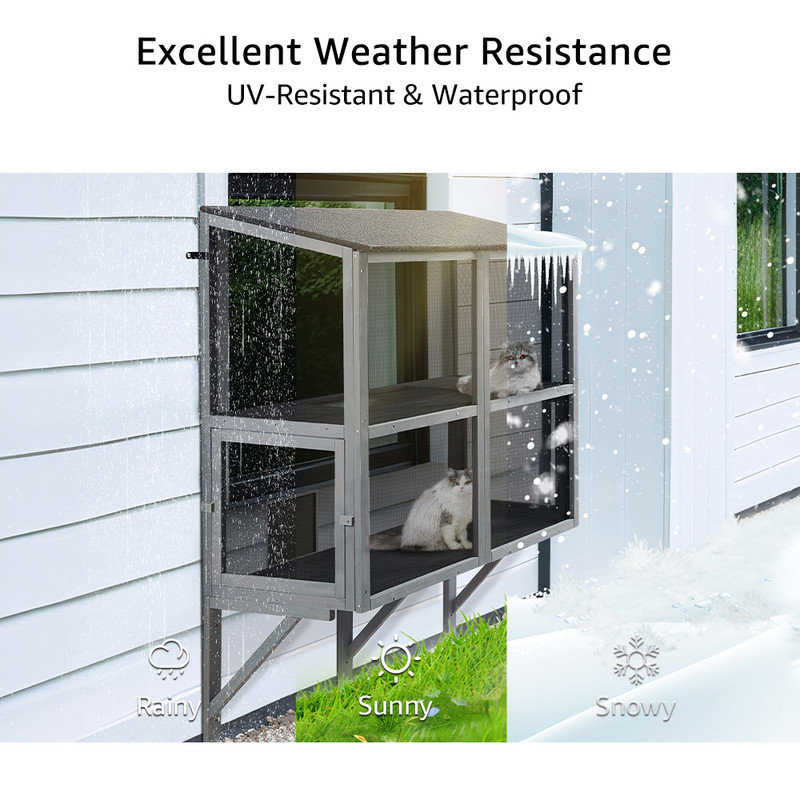 Tucker Murphy Pet™ Bug Proof Cat Catio, 2 Tiers Window Box Enclosure for Multiple Indoor Cats