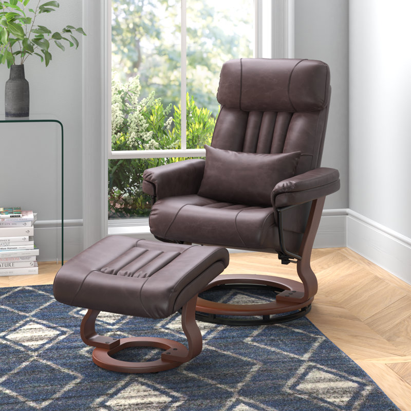 Kimmons Reclining Chairs with Ottoman, 360 Degrees Swivel Recliners with Massage, Faux Leather, Dark Brown Faux Leather