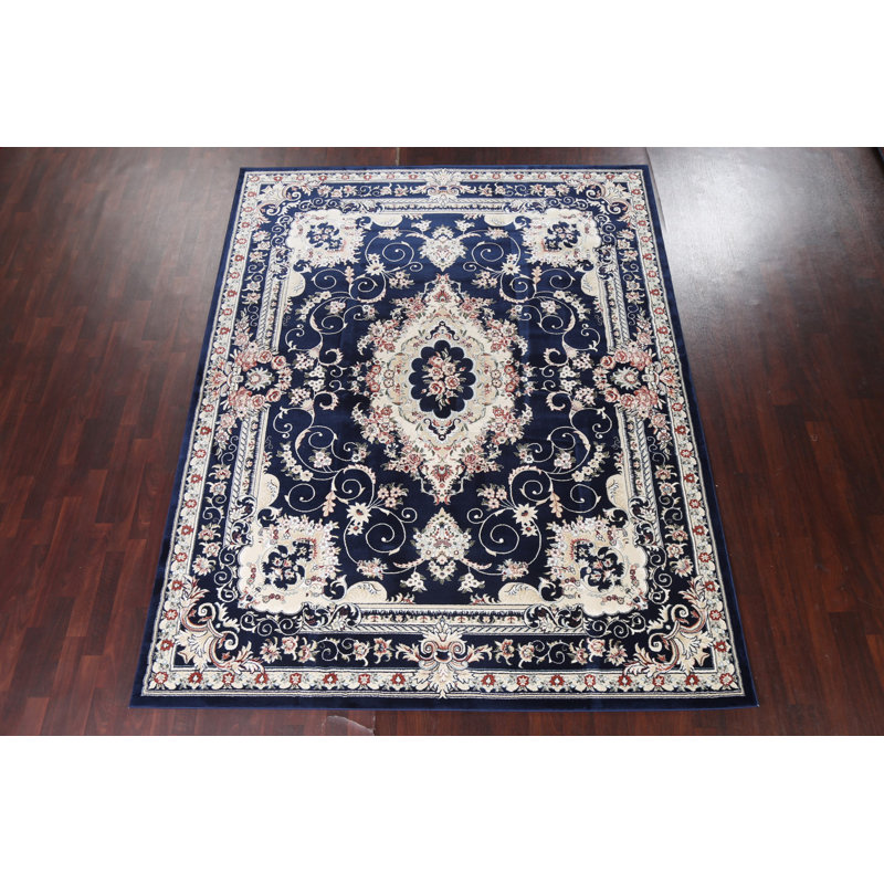 Tapis oriental bleu transitionnel floral 2X3, Carré 9 pi 10 po
