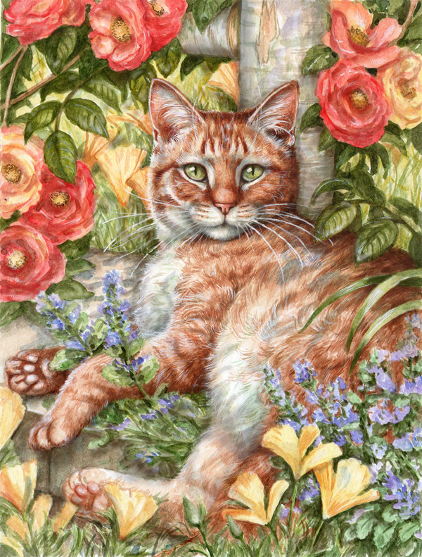 Drapeau de jardin Tabby In The Roses par Debbie Cook, H 28 po x l 40 po