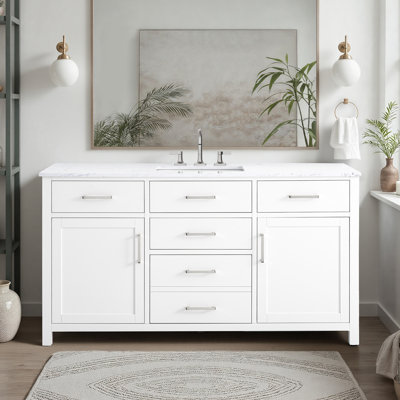 Ensemble de meuble-lavabo simple 60 po avec plateau en marbre Shamar