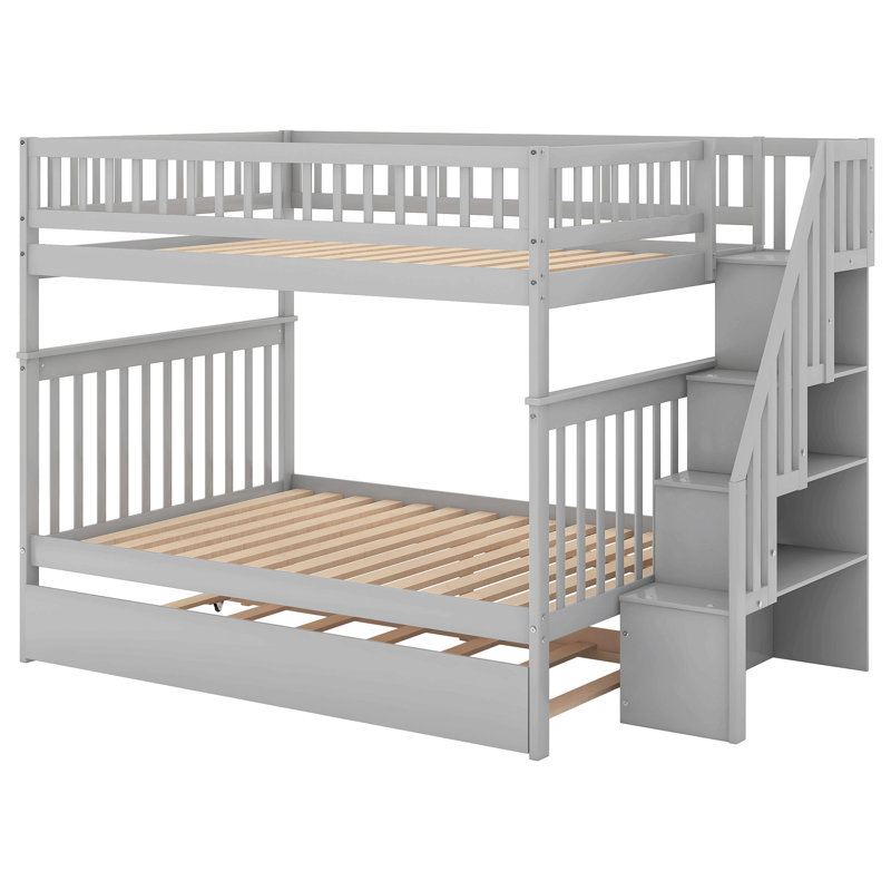 Lit superposé avec lit gigogne et escalier, Double XL, Gris