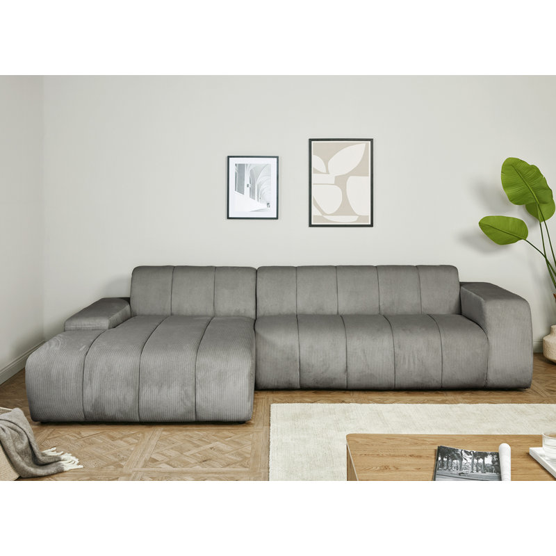 Charee Corner Sectional, Left Hand Facing, Grey Corduroy