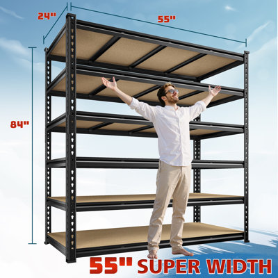 55" W *24" D Heavy Duty Garage Shelving Unit With Rolled Edges, Adjustable Storage Shelving With Largr Capacity