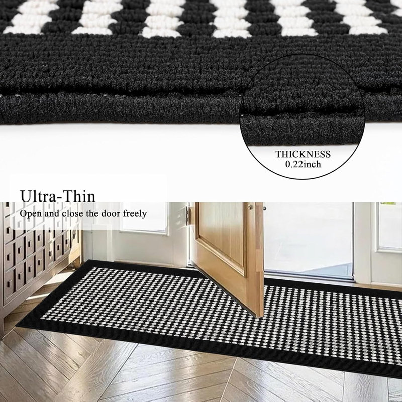 Non Slip Washable 2'x6'  Kitchen Mats for Doormat Hallway Entryway Petmat, Black