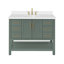 Meuble-lavabo simple 43 po Magnolia en vert rétro avec plateau en quartz blanc pur 1,5 po et lavabo ovale-677270480-683315007