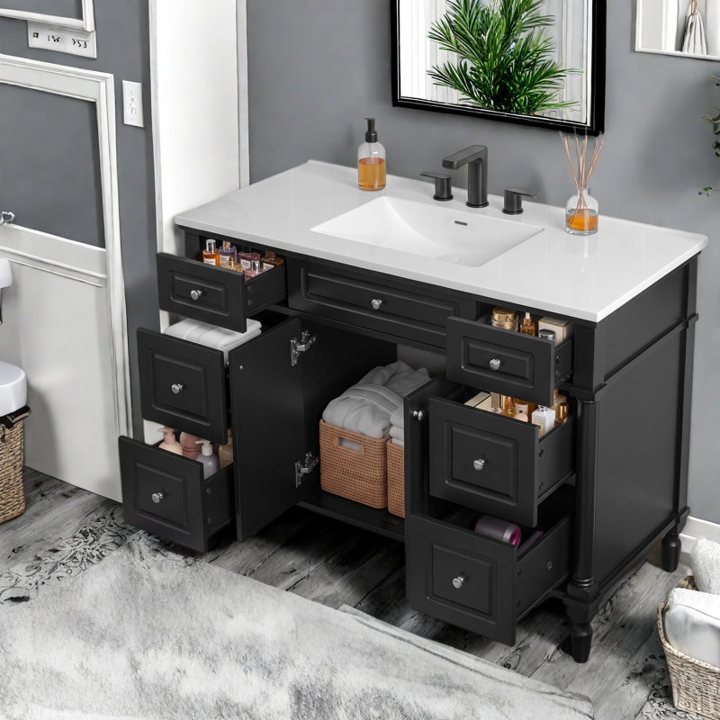 Vanities(Must include both Vanity Cabinet  and Sink) with Storage, Black Classic, Black
