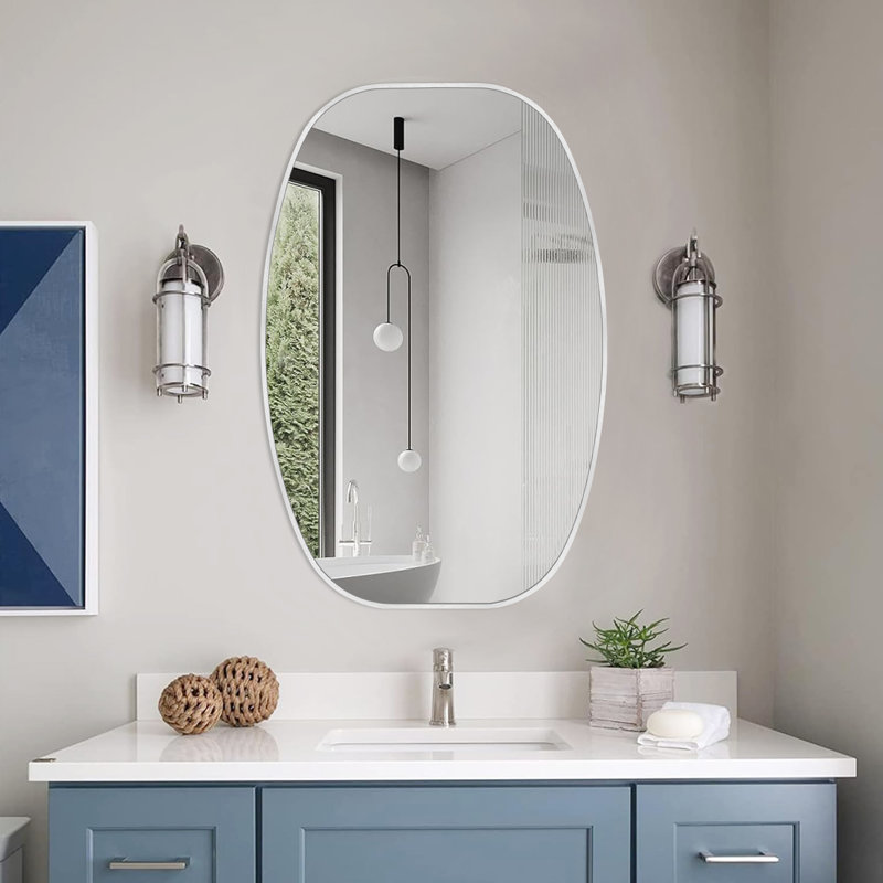 Miroir de salle de bain ovale, Argent argent, H 30 po x l 20 po