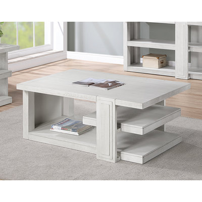 Sunset Trading Dover 30 X 50 Wide Rectangular Coffee Cocktail Table With Storage Shelves | 3-Tier Large Display With Open Shelf For Contemporary Living Room, Bedroom, Office