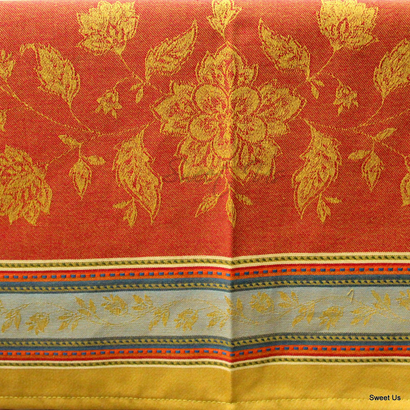 Wipeable Stain Resistant Polytetrafluoroethylene Coated French Provencal Jacquard Cotton Floral Tablecloth, Square 62"
