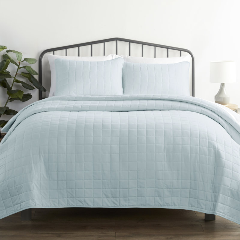Pale Blue King Microfiber Quilted Coverlet Set