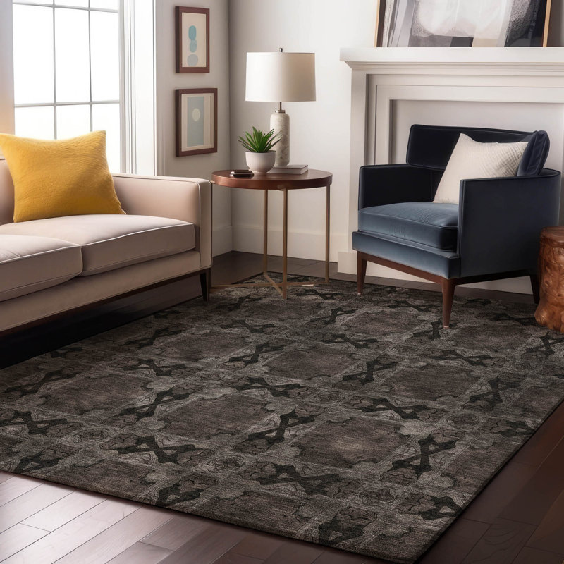 Tapis gris Cerrito AMF564 lavable à la machine de qualité supérieure, Rectangulaire 8 pi x 10 pi
