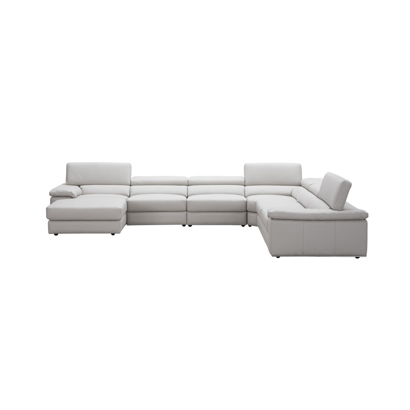 Upholstered L-Shaped Sectional, Left Hand Facing, Silver/Gray Genuine Leather