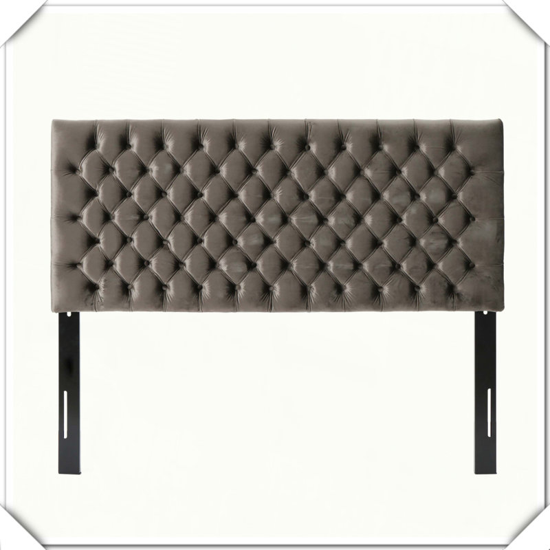 Tufted Upholstered Headboard Modern Button Metal Legs Wood Frame,Queen