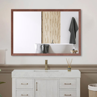 Miroir de salle de bain 48 po x 32 po rectangulaire moderne surdimensionné avec cadre en noyer