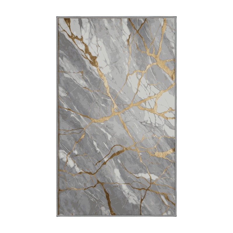 Machine Washable Gray Area Rug, Rectangle 7' x 10'